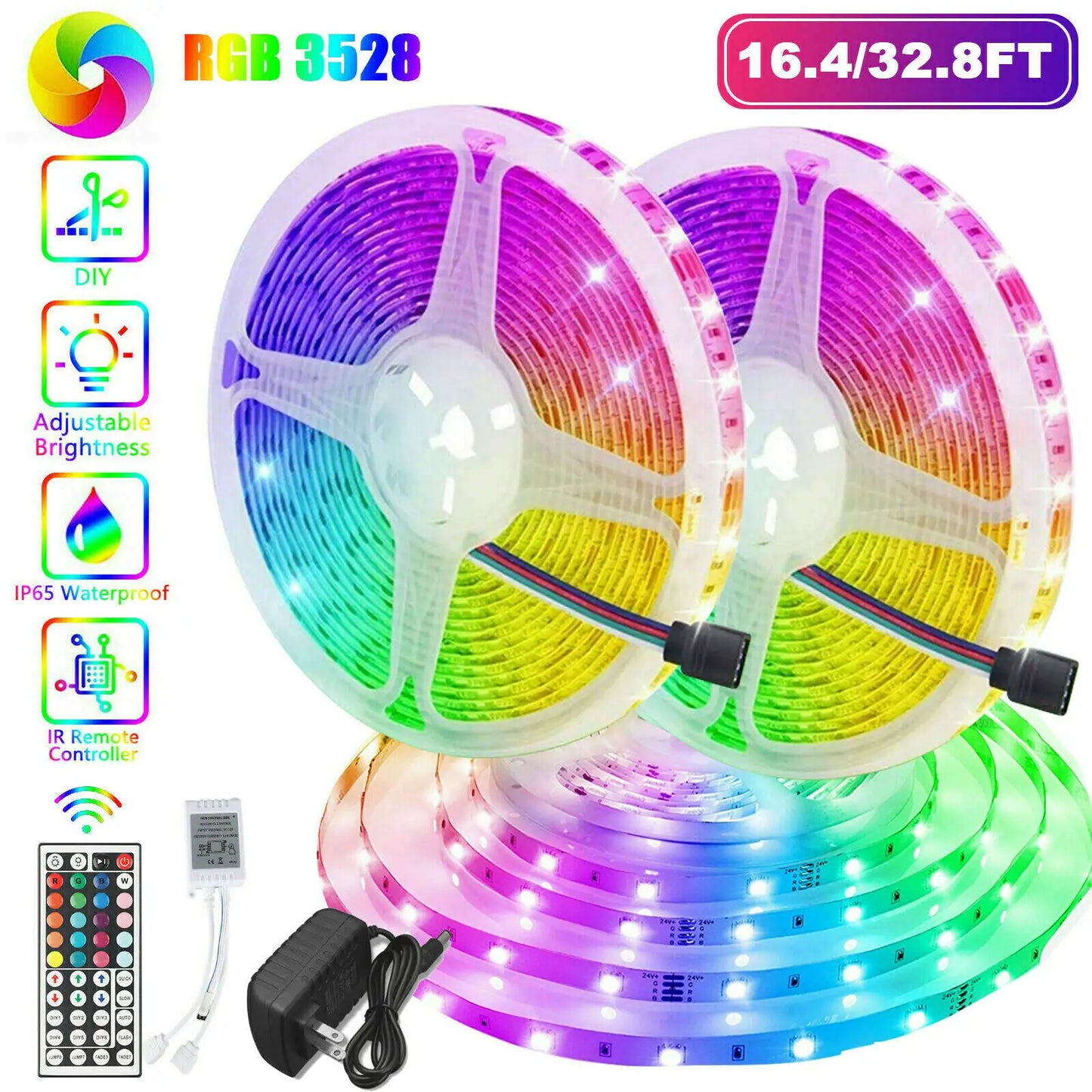 32ft Color-Changing LED Strip Lights with Remote – Mood Lighting for Rooms, TVs, & Parties