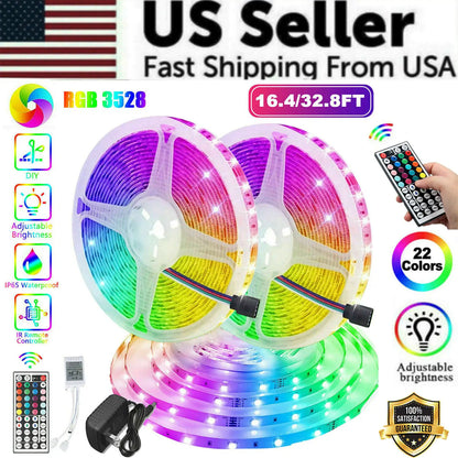 32ft Color-Changing LED Strip Lights with Remote – Mood Lighting for Rooms, TVs, & Parties