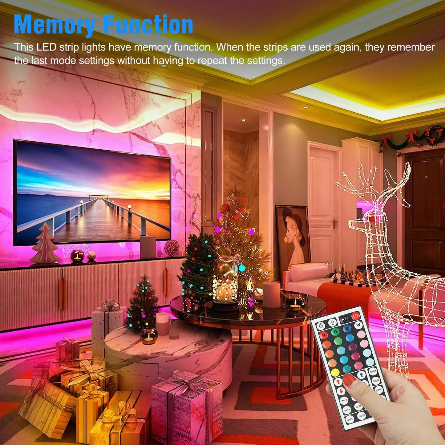 32ft Color-Changing LED Strip Lights with Remote – Mood Lighting for Rooms, TVs, & Parties