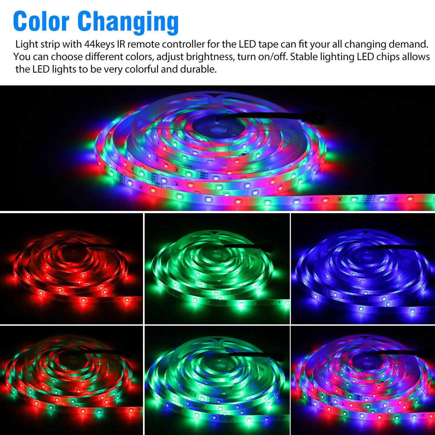32ft Color-Changing LED Strip Lights with Remote – Mood Lighting for Rooms, TVs, & Parties